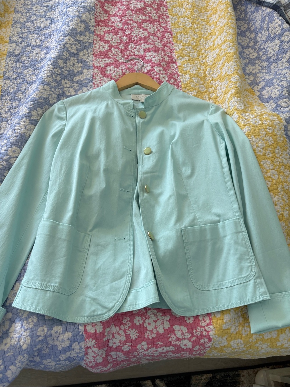 Talbots Mint Green Collarless Button Jacket